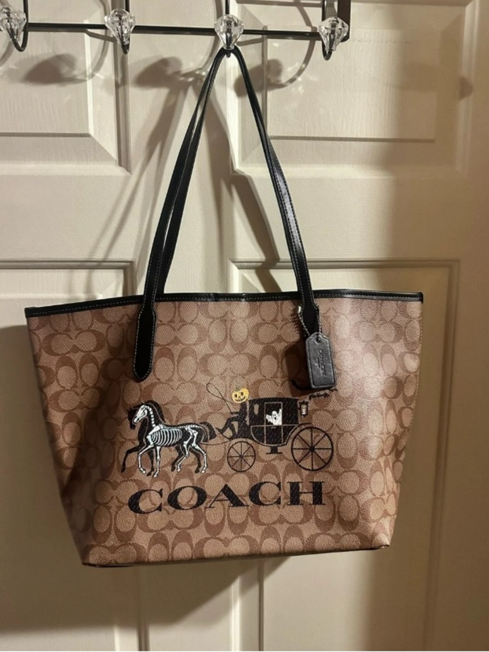 Coach Brown Signature Canvas Tote with Horse & Carriage Design